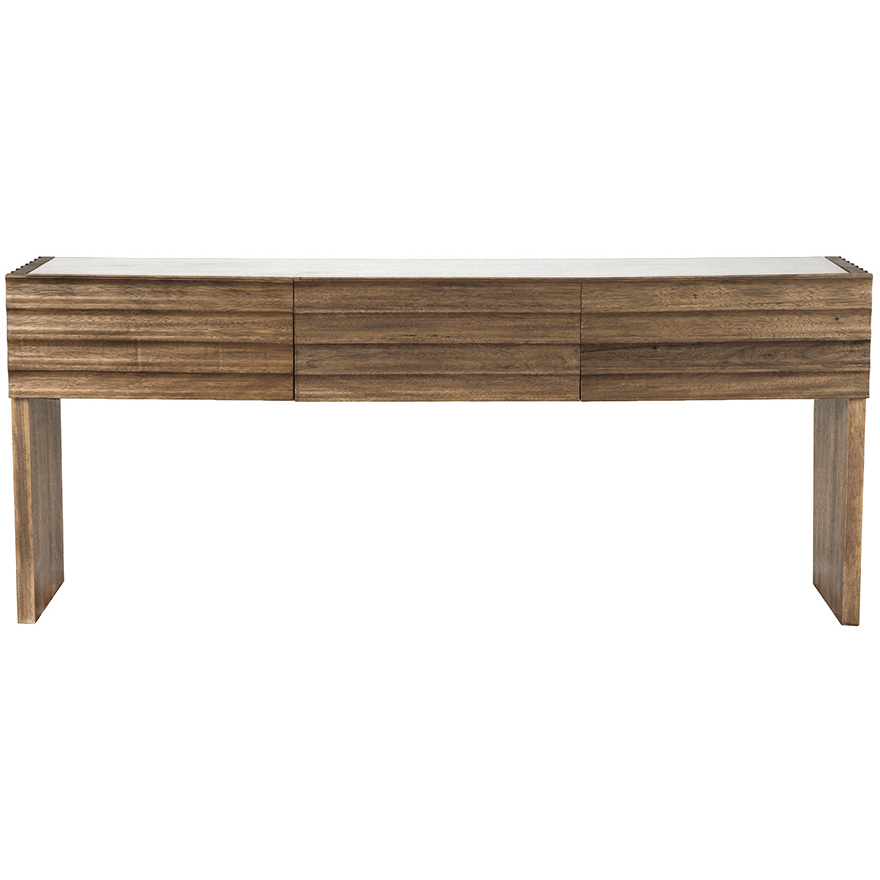 Wolf 72 X 19 inch Dark Walnut and White Stone Console