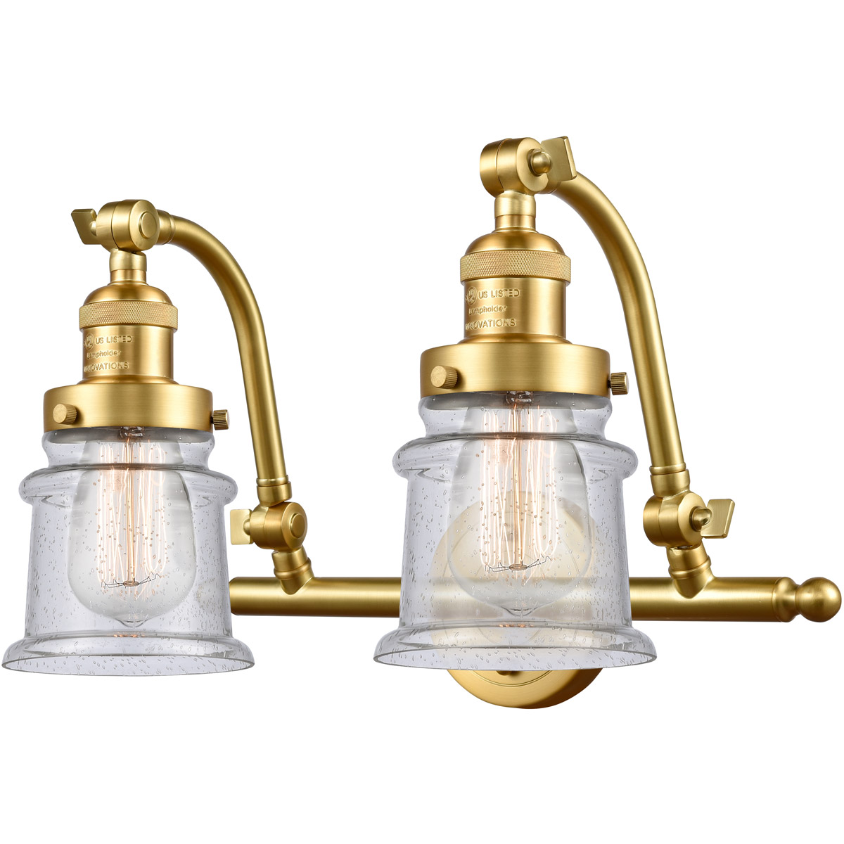 Franklin Restoration Small Canton LED 18 inch Satin Gold Bath Vanity Light Wall Light in Seedy Glass, Franklin Restoration