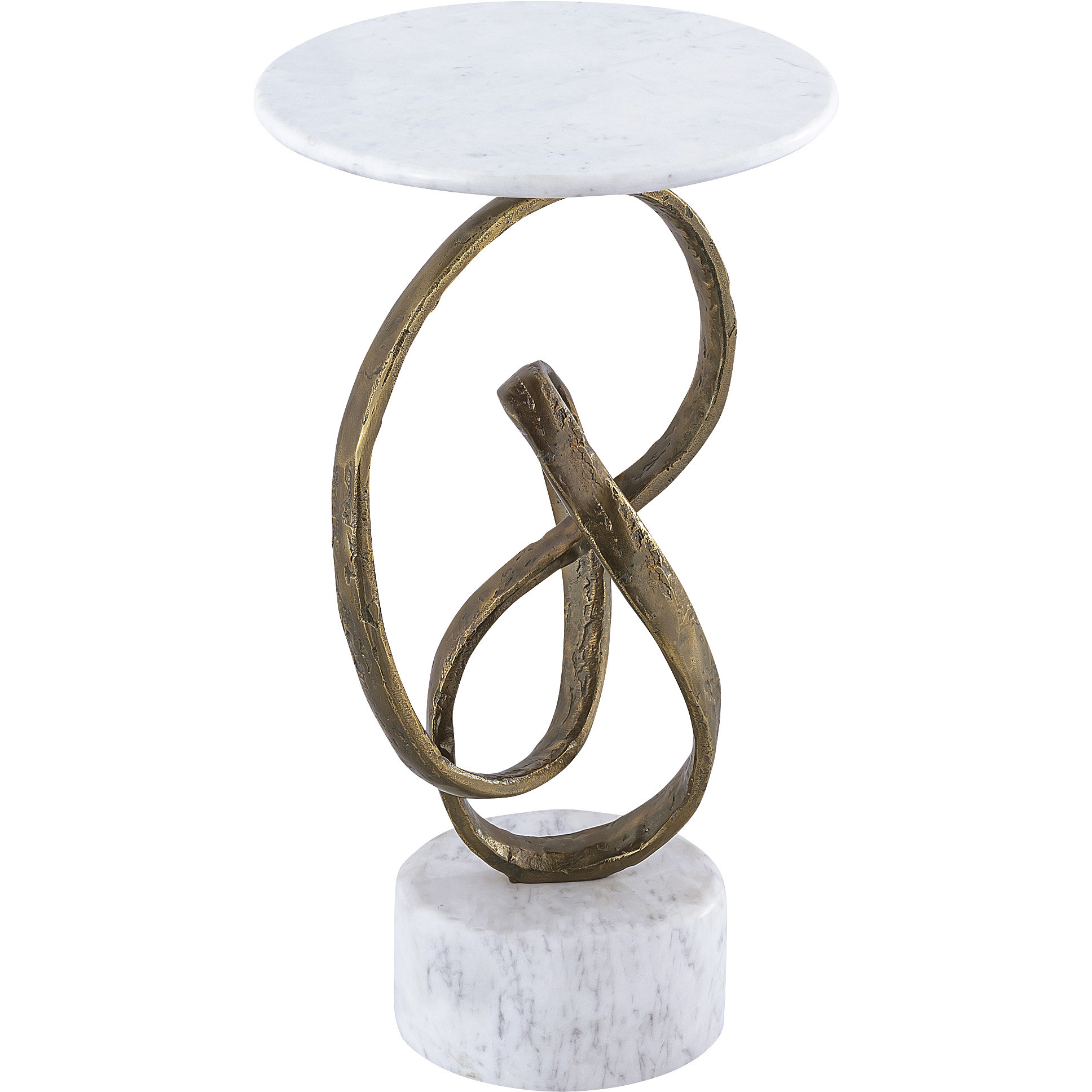 Ruban 14 inch Antique Brass and Natural Accent Table