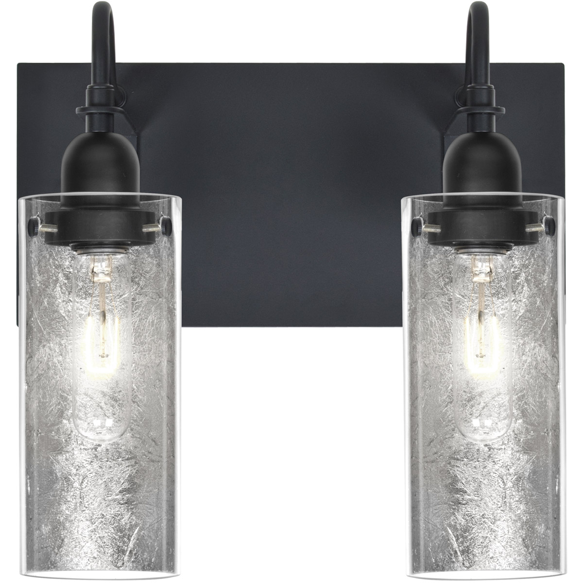 Duke 2 Light 12 inch Black Vanity Lighting Wall Light in Silver Foil Glass