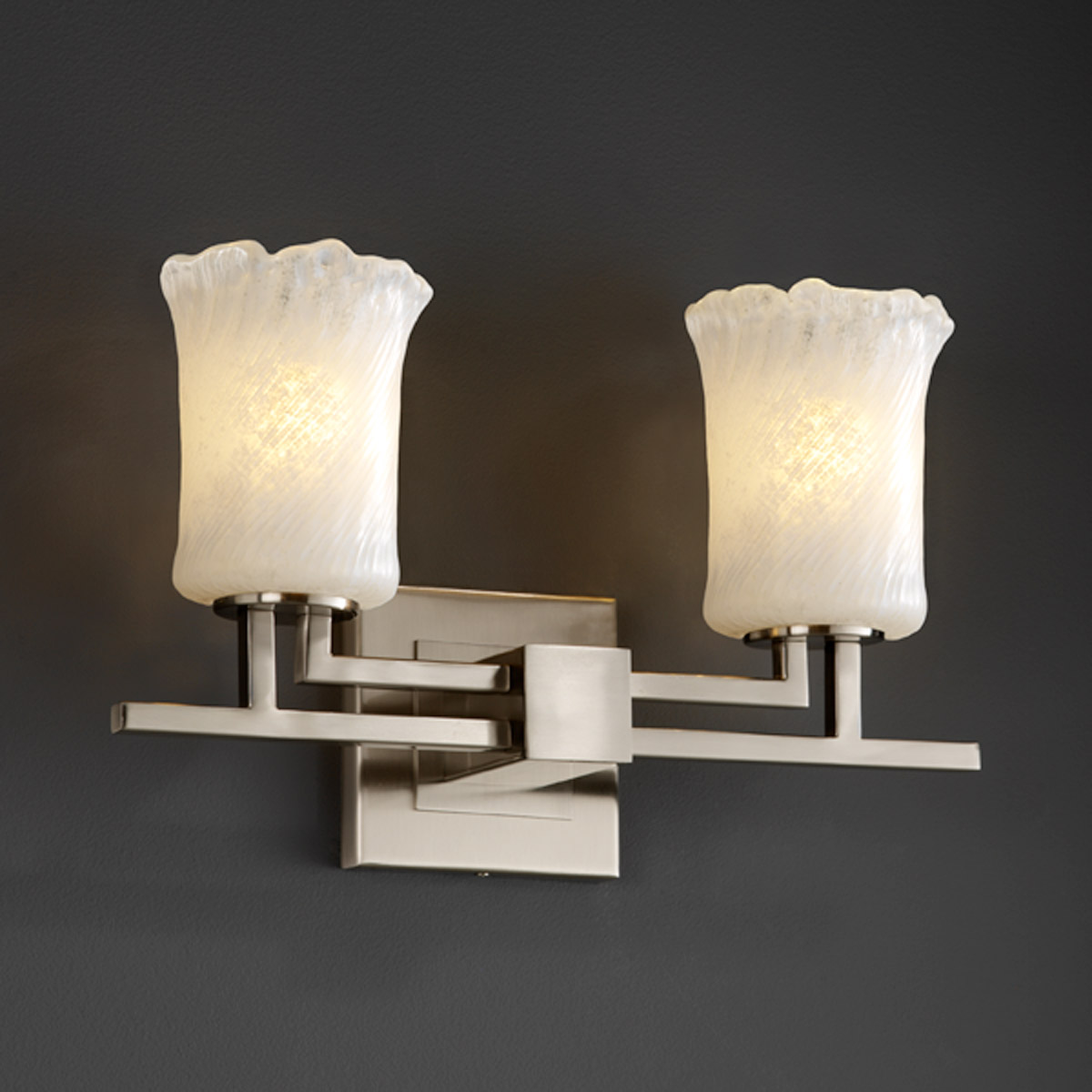 Veneto Luce Bath Bar Wall Light in Brushed Nickel, Whitewash (Veneto Luce), Cylinder with Rippled Rim, Incandescent