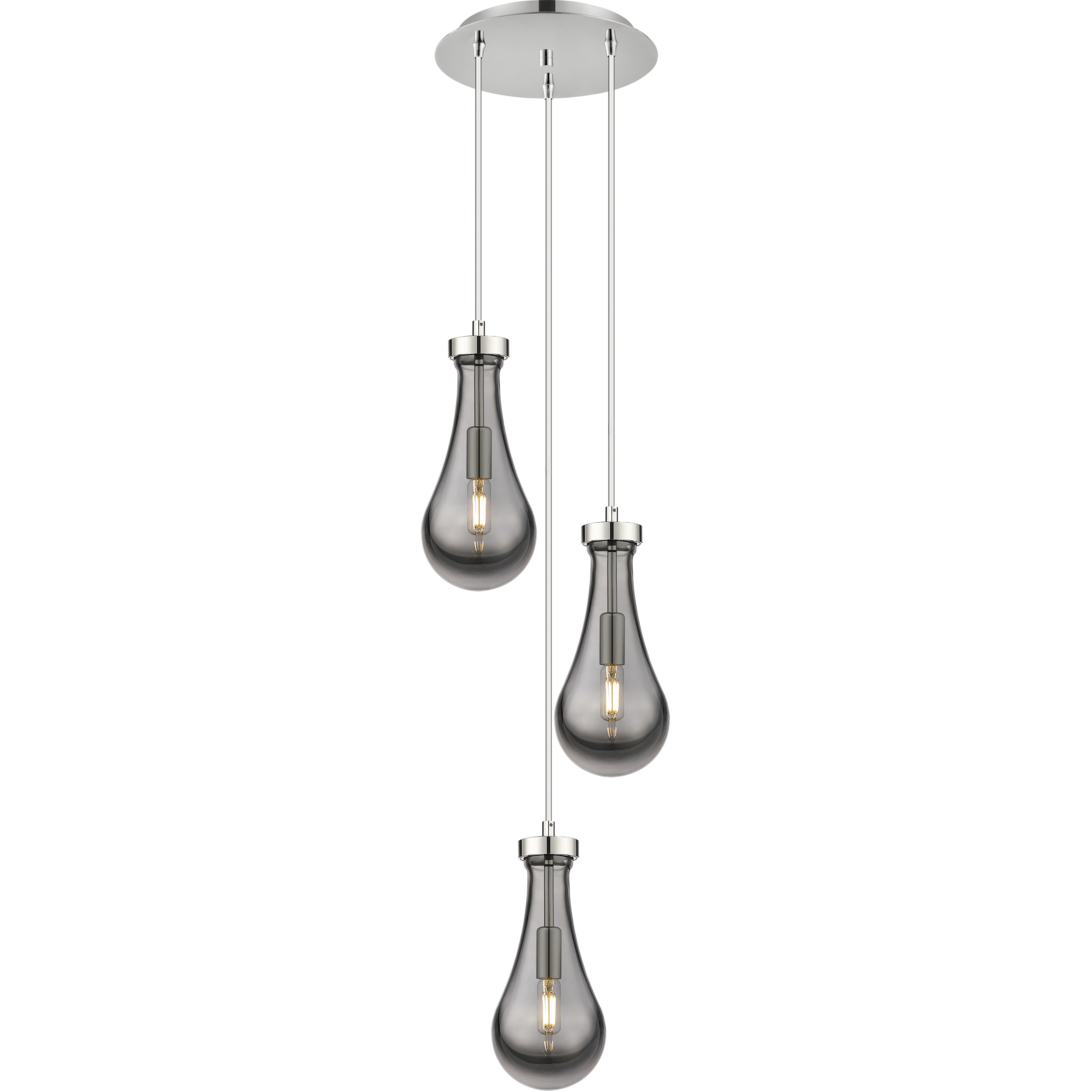 Owego 3 Light 12.63 inch Polished Nickel Multi Pendant Ceiling Light in Light Smoke Glass