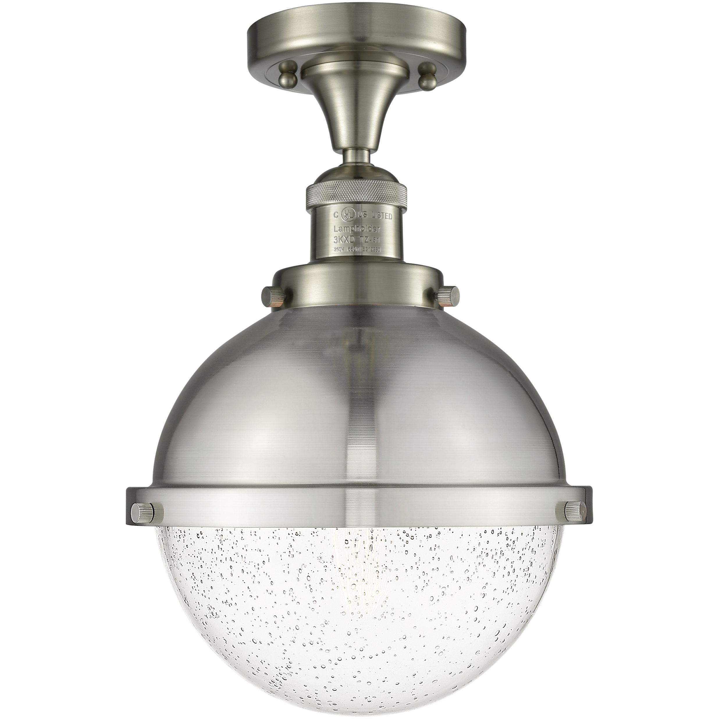 Franklin Restoration Hampden 1 Light 9 inch Brushed Satin Nickel Semi-Flush Mount Ceiling Light in Seedy Glass