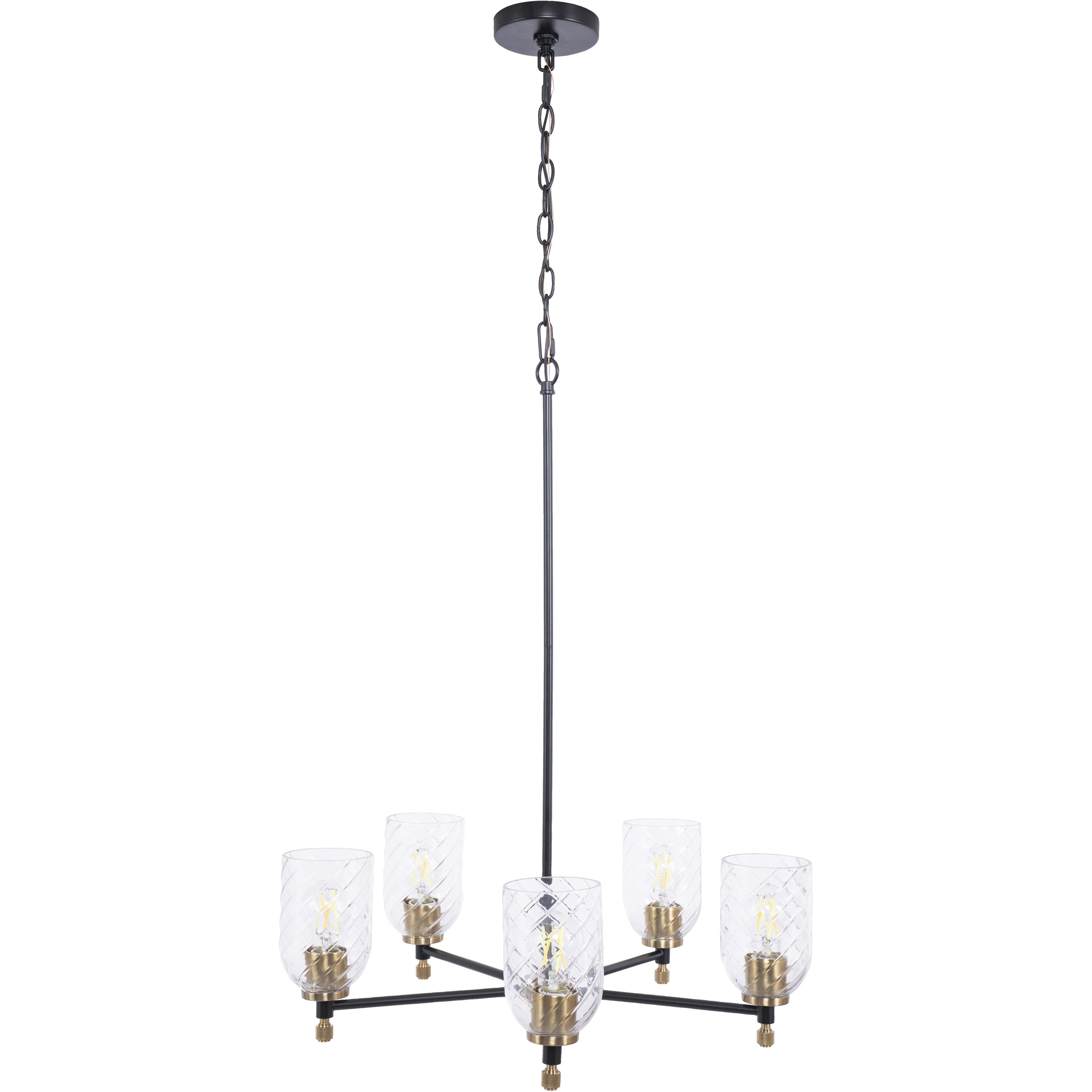 Council 5 Light 25 inch Flat Black/Satin Brass Chandelier Ceiling Light in Clear Swirl Textured Glass