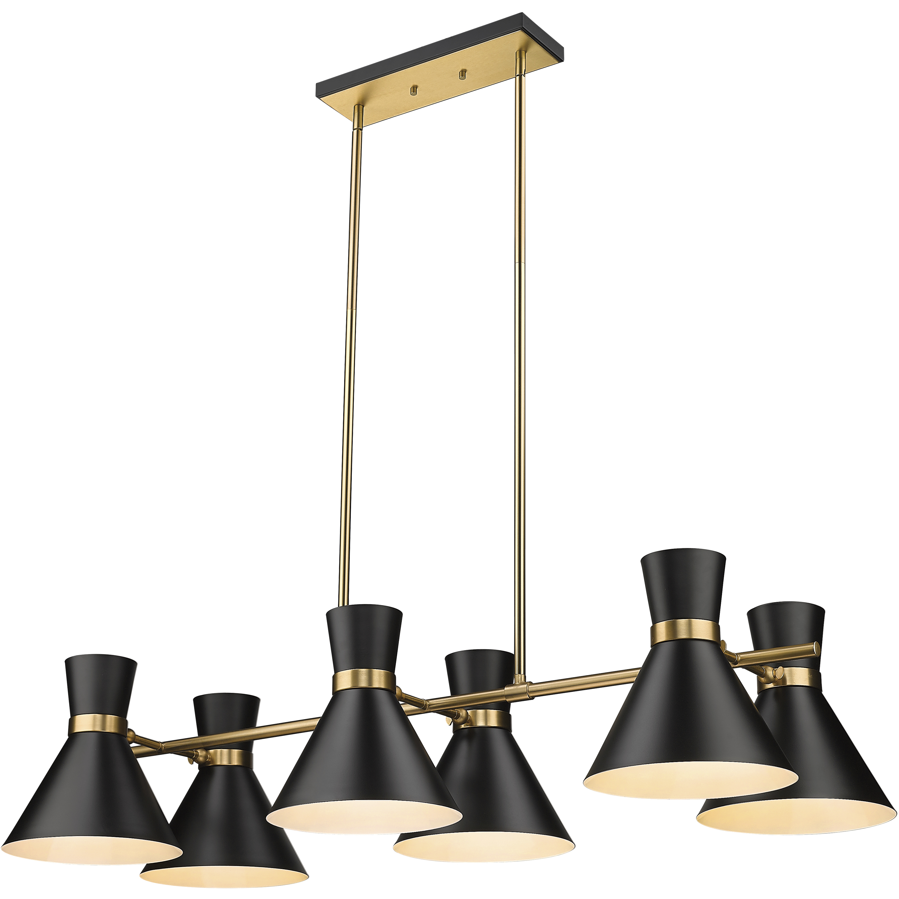 Soriano 6 Light 48 inch Matte Black and Heritage Brass Linear Chandelier Ceiling Light