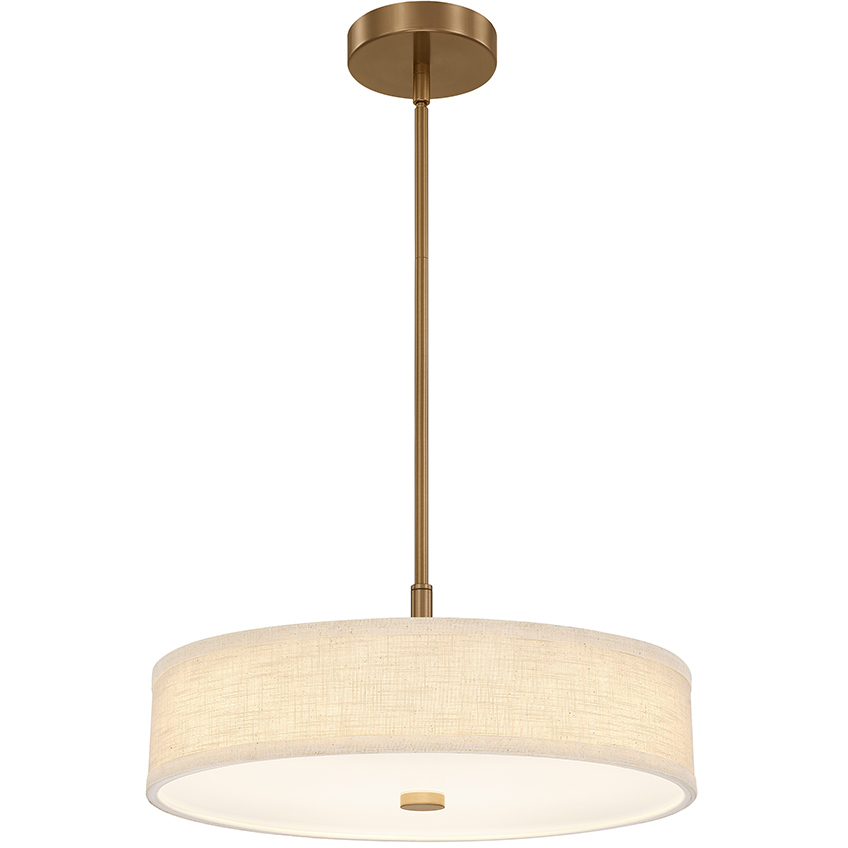 Textile Collection - Genova Family 18 inch Brushed Brass and Cream Linen Semi-Flush Ceiling Light in 18" D x 18" W x 7.5" H, EVOLV