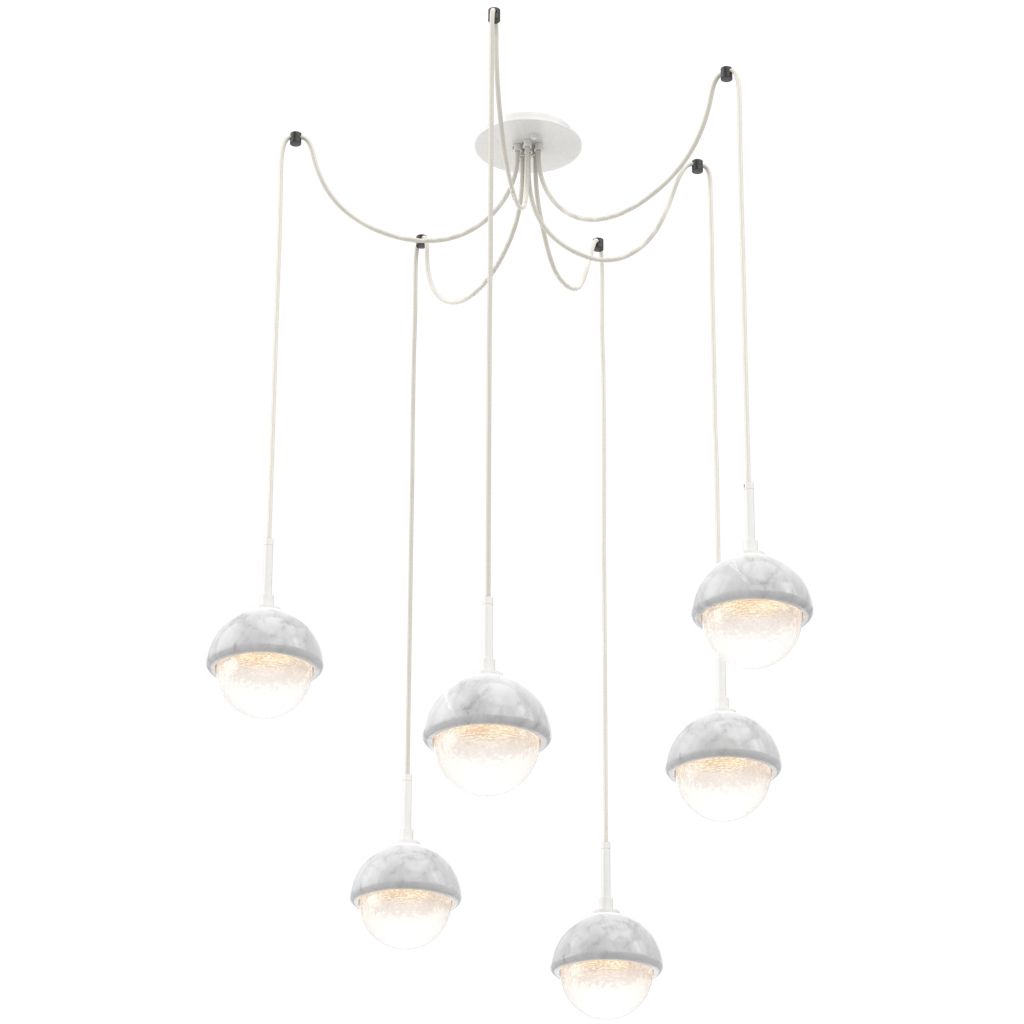 Cabochon LED 14.1 inch Salt White with White Marble Swag Multi-Pendant Ceiling Light in 3000K LED, White Linen