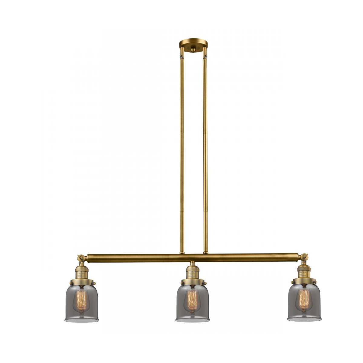 Franklin Restoration Small Bell 3 Light 38 inch Brushed Brass Island Light Ceiling Light in Plated Smoke Glass, Franklin Restoration