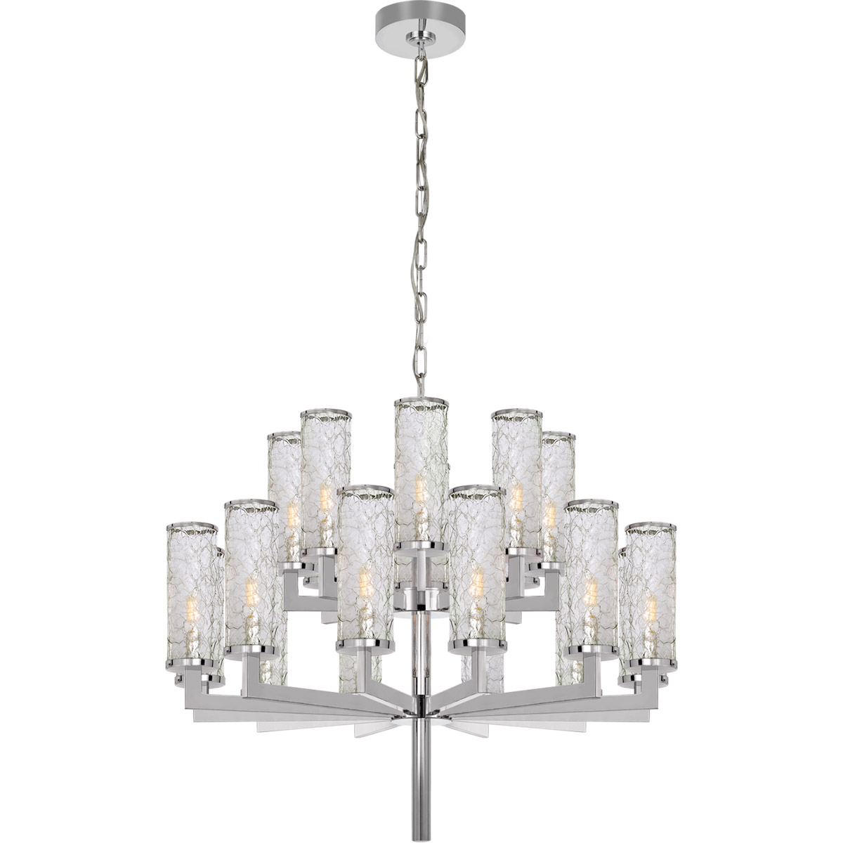 Kelly Wearstler Liaison 20 Light 34 inch Polished Nickel Double Tier Chandelier Ceiling Light in Crackle Glass