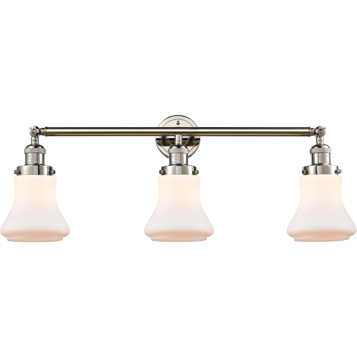 Franklin Restoration Bellmont 3 Light 30 inch Polished Nickel Bath Vanity Light Wall Light in Matte White Glass, Franklin Restoration