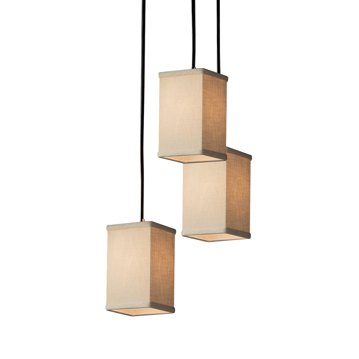 Textile 3 Light 4 inch Dark Bronze Pendant Ceiling Light in Black Cord, Cream, Incandescent