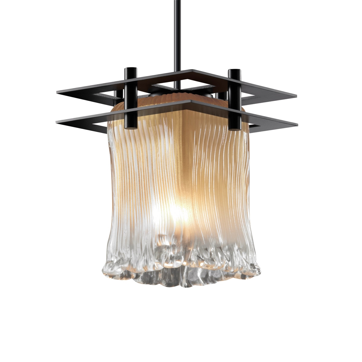 Veneto Luce LED 6.5 inch Brushed Nickel Pendant Ceiling Light in 700 Lm LED, Rigid Stem Kit, White Frosted (Veneto Luce), Square with Rippled Rim, Metropolis