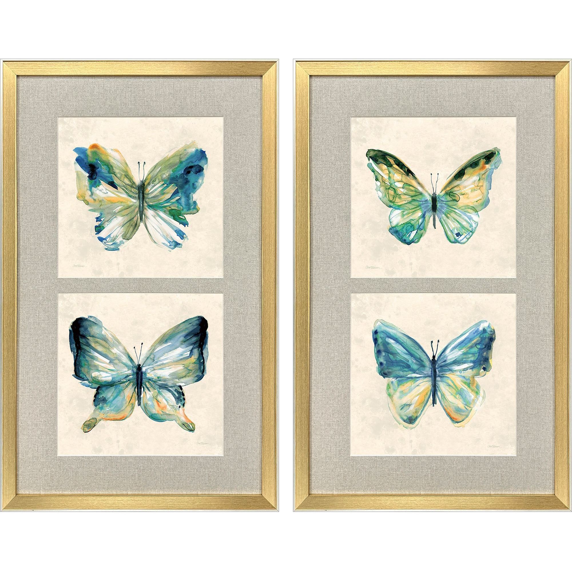 Watery Butterfly Blue and Green and Multi and Orange Framed Art, Propac