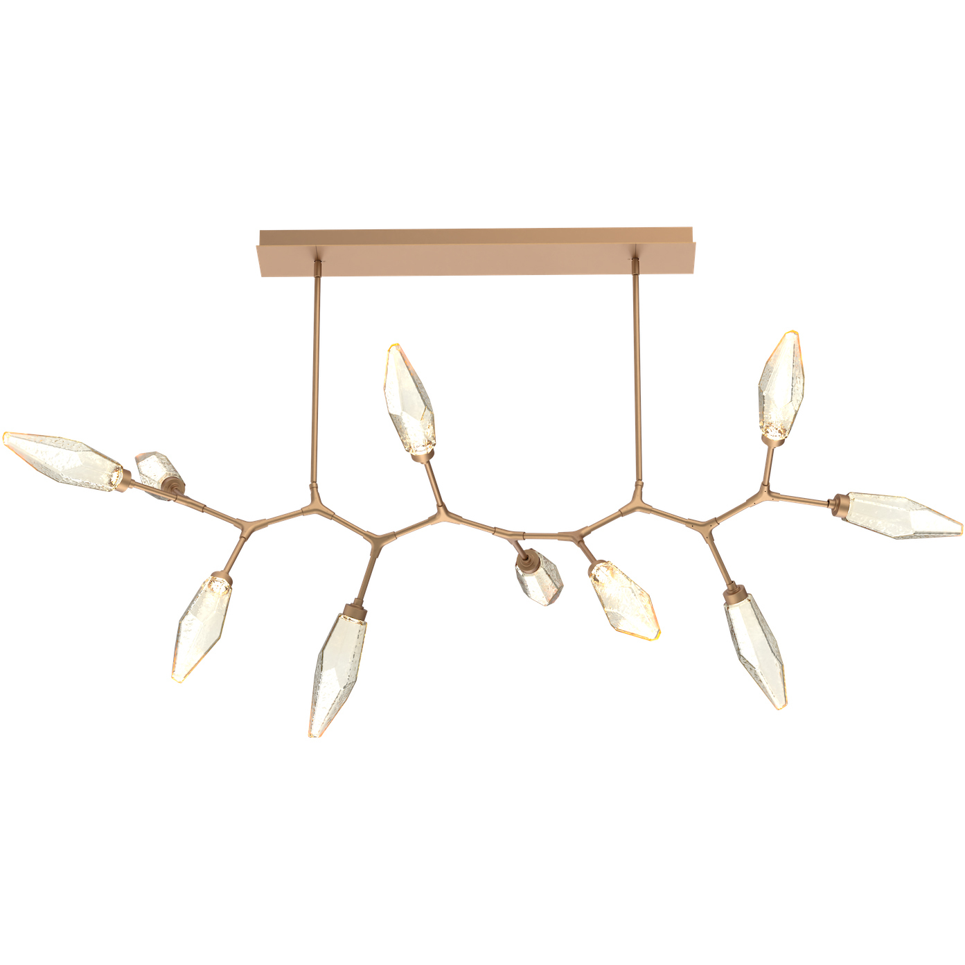 Rock Crystal LED Novel Brass Linear Pendant Ceiling Light in Chilled Amber, 2700K LED, Branch