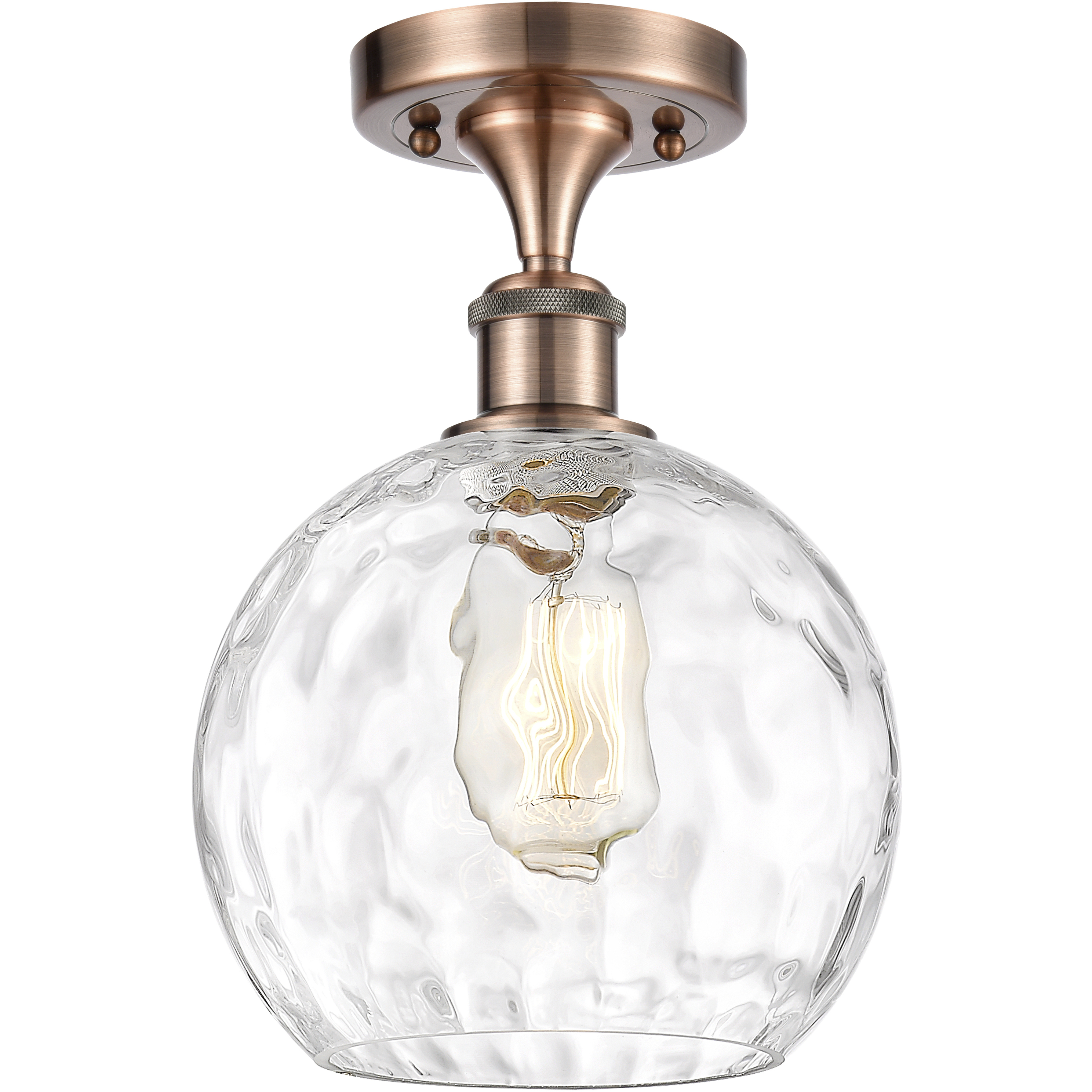 Athens Water Glass 1 Light 8 inch Antique Copper Semi-Flush Mount Ceiling Light