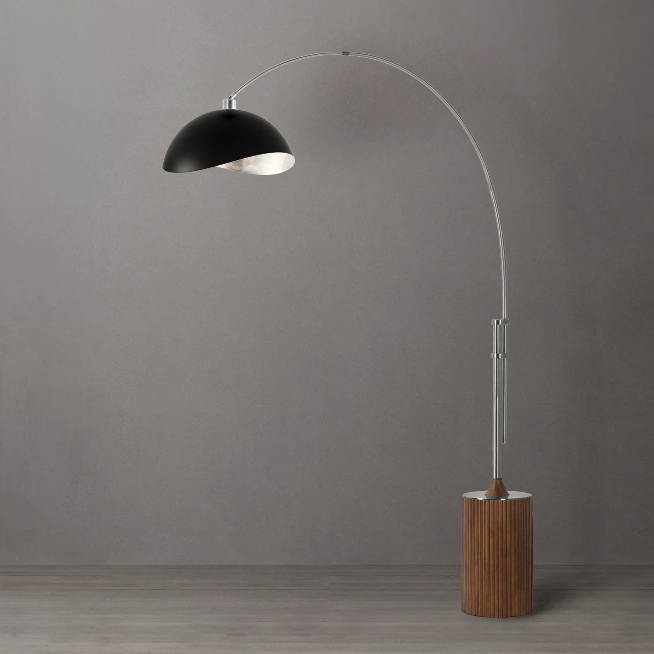 Tambo 92 inch 9 watt Satin Nickel and Dark Walnut Arc Floor Lamp Portable Light in Satin Nickel and White Steel