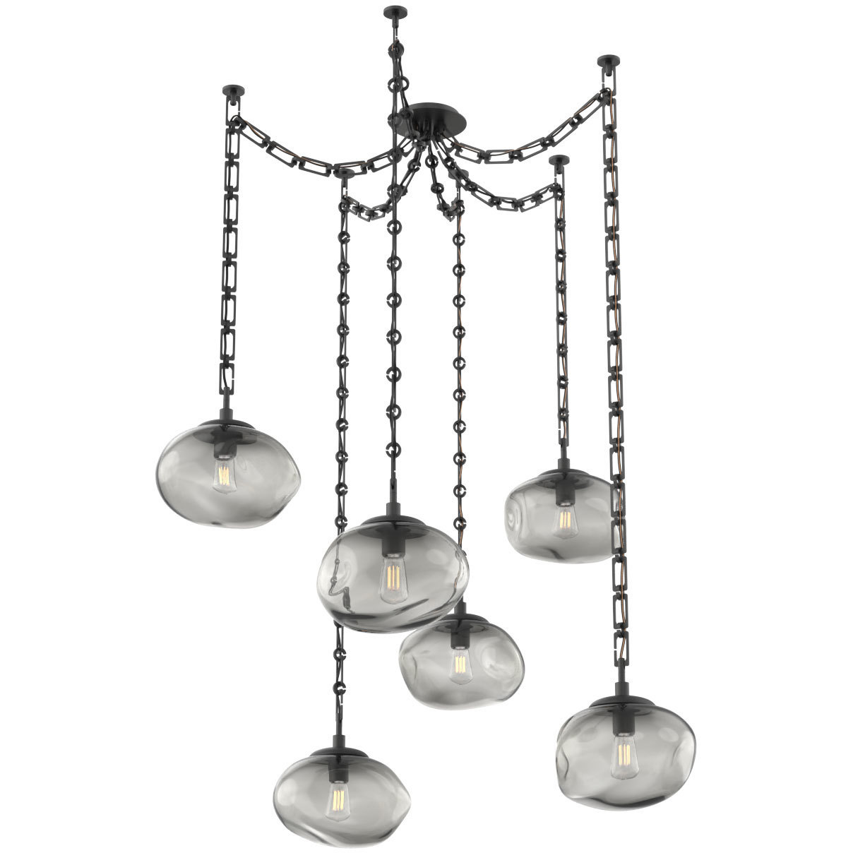 Nova 6 Light 19 inch Matte Black Swag Multi-Pendant Ceiling Light in Smoke, Rectangular Chain