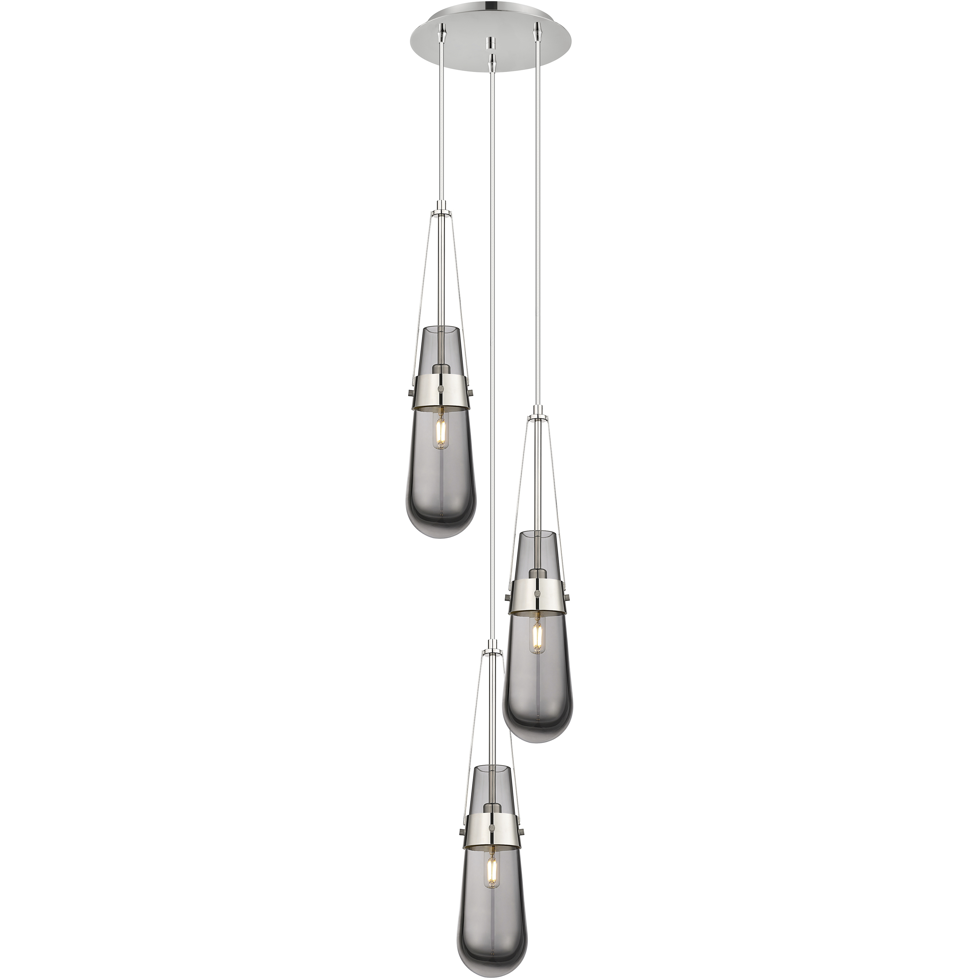 Milan 3 Light 11.88 inch Polished Nickel Multi Pendant Ceiling Light in Light Smoke Glass