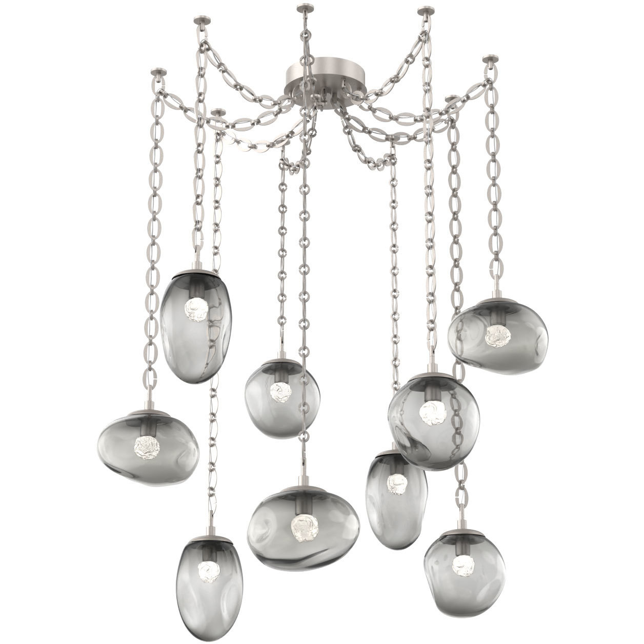 Cosmos LED 17 inch Beige Silver Swag Multi-Pendant Ceiling Light in 3000K LED, Floret Inner - Smoke Outer, Oval Chain