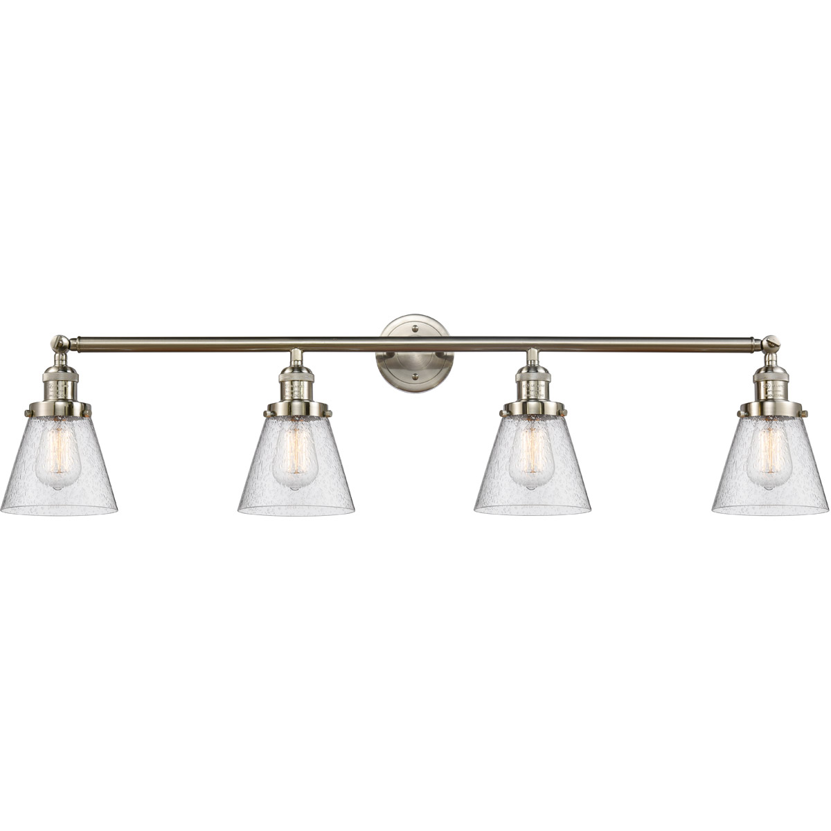 Franklin Restoration Small Cone 4 Light 42 inch Brushed Satin Nickel Bath Vanity Light Wall Light in Seedy Glass, Franklin Restoration