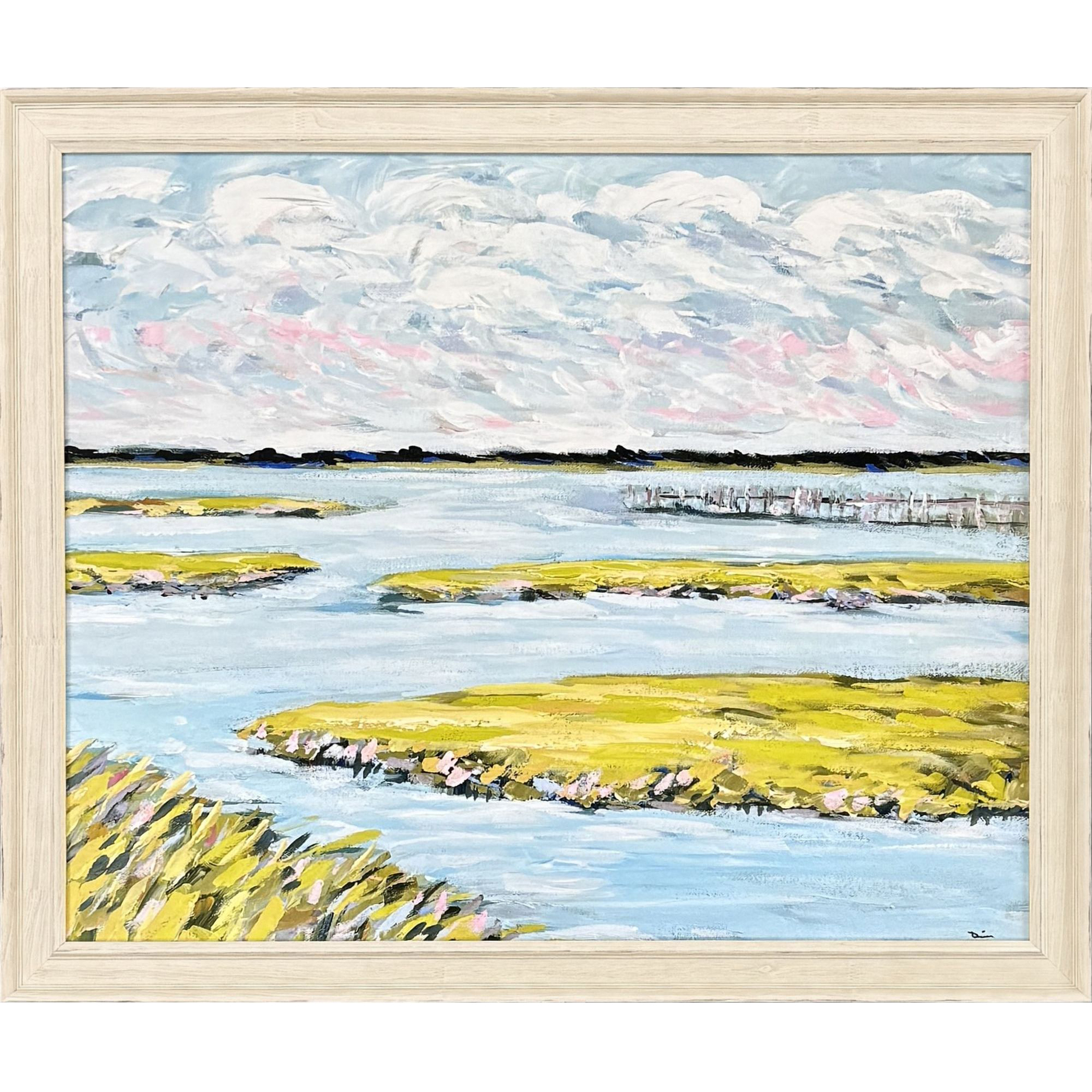Marsh Day Blue and Green and Multi and Pink Framed Art