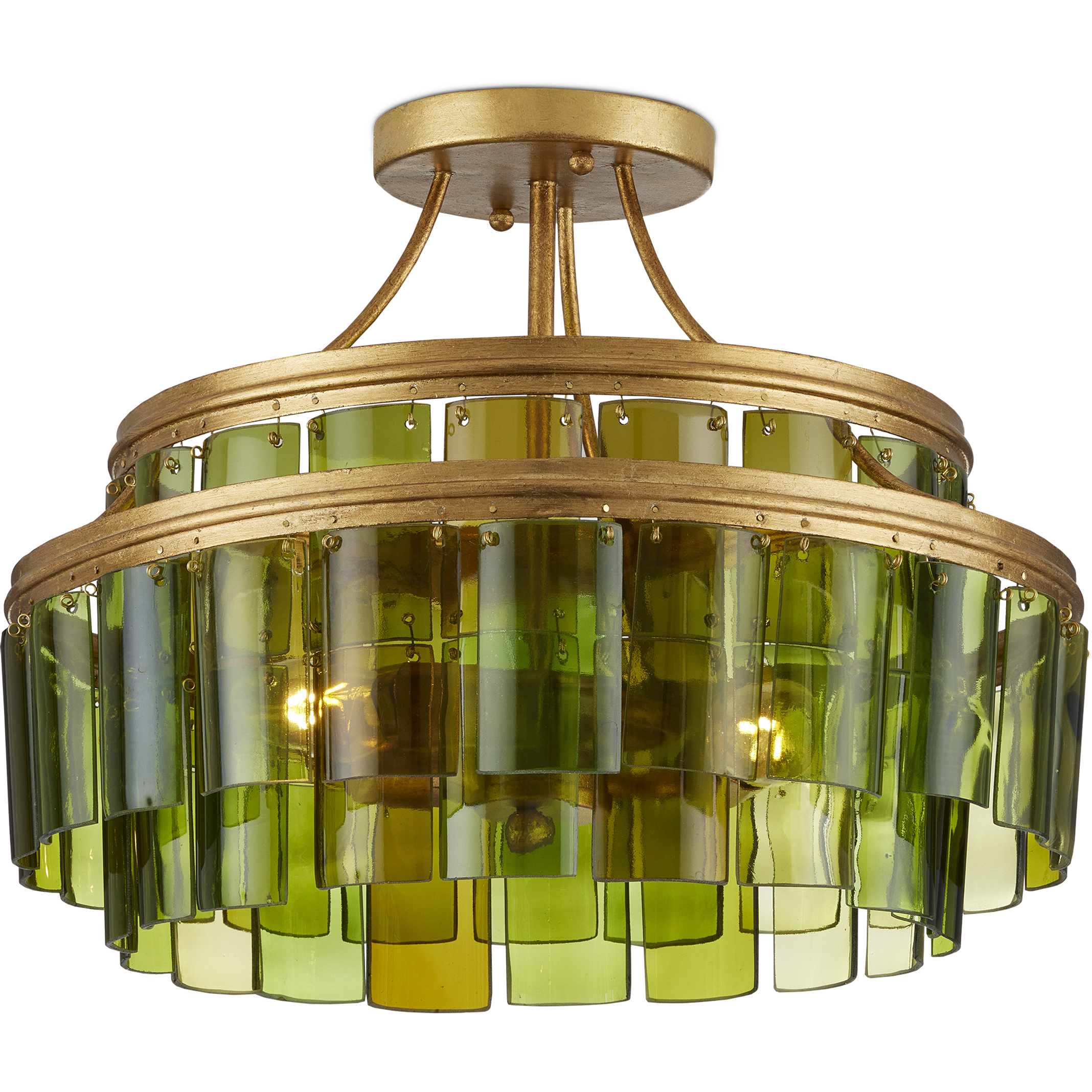 Vintner 3 Light 15.5 inch Contemporary Gold Leaf and Green Semi-Flush Mount  Ceiling Light