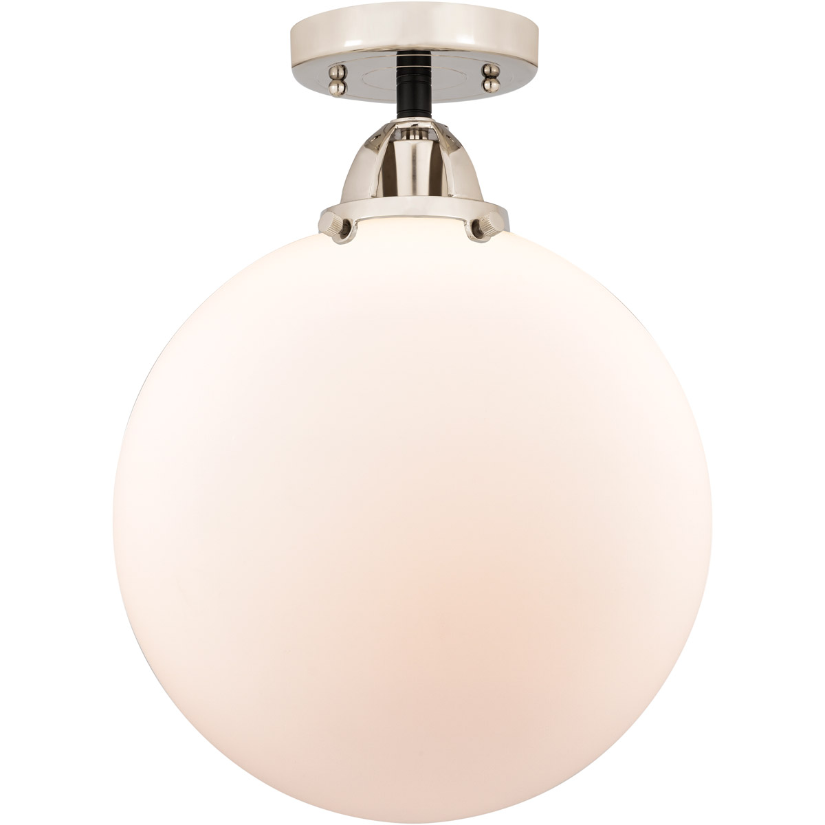 Nouveau 2 Beacon 1 Light 12 inch Black Polished Nickel Semi-Flush Mount Ceiling Light in Matte White Glass