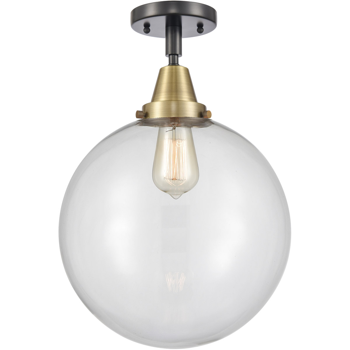 Beacon LED 12 inch Black Antique Brass Flush Mount Ceiling Light in Clear Glass