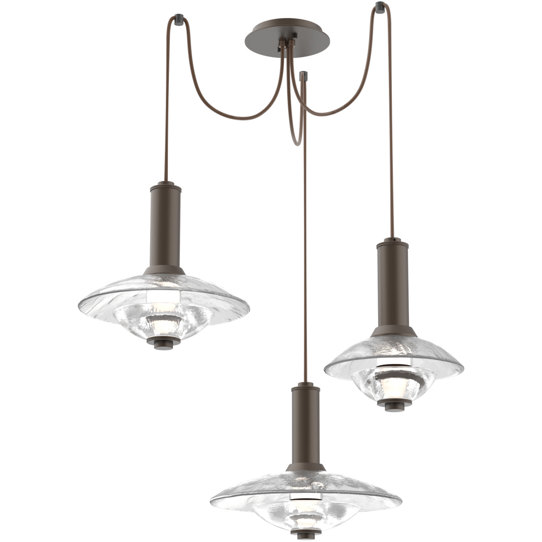 Cirrus LED 17 inch Flat Bronze Swag Multi-Pendant Chandelier Ceiling Light in 3000K LED, Clear Granite