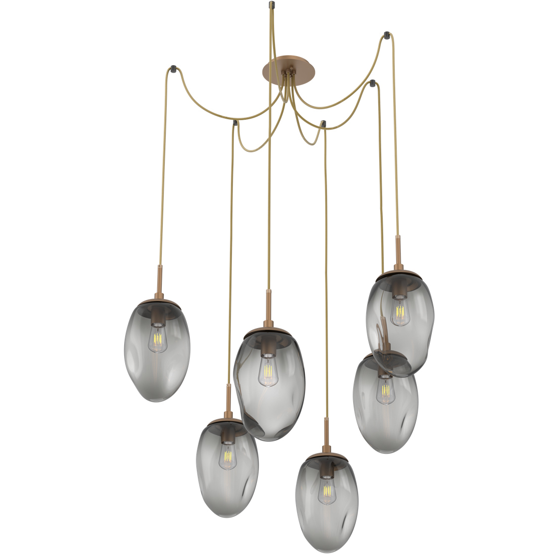 Meteo 6 Light 17 inch Novel Brass Swag Multi-Pendant Ceiling Light in Smoke