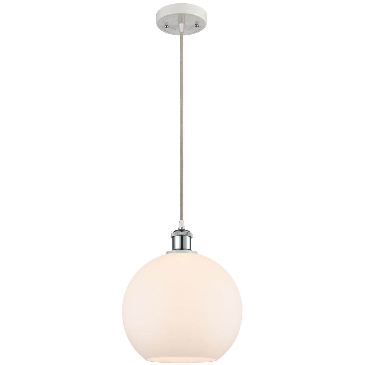 Ballston Large Athens LED 10 inch White and Polished Chrome Mini Pendant Ceiling Light in Matte White Glass, Ballston