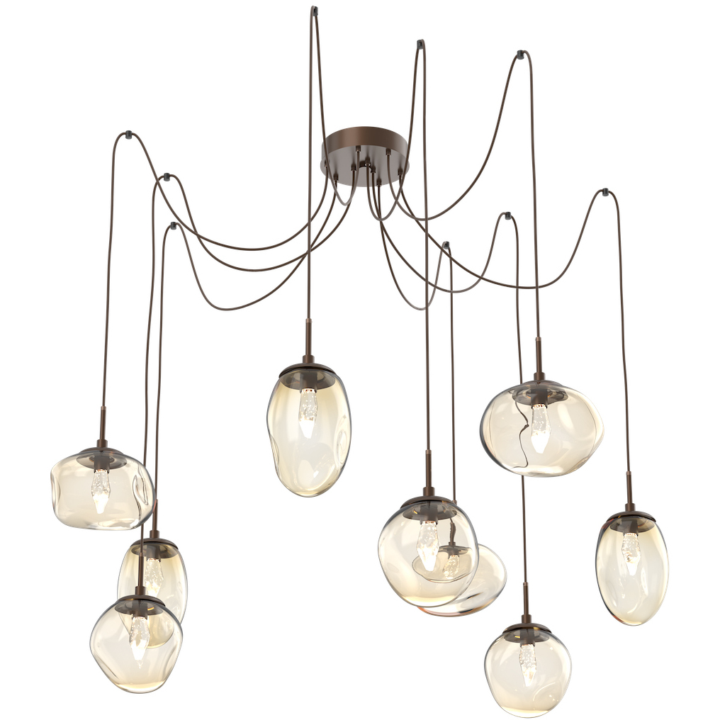 Cosmos LED 17 inch Burnished Bronze Swag Multi-Pendant Ceiling Light in 2700K LED, Geo Inner - Amber Outer