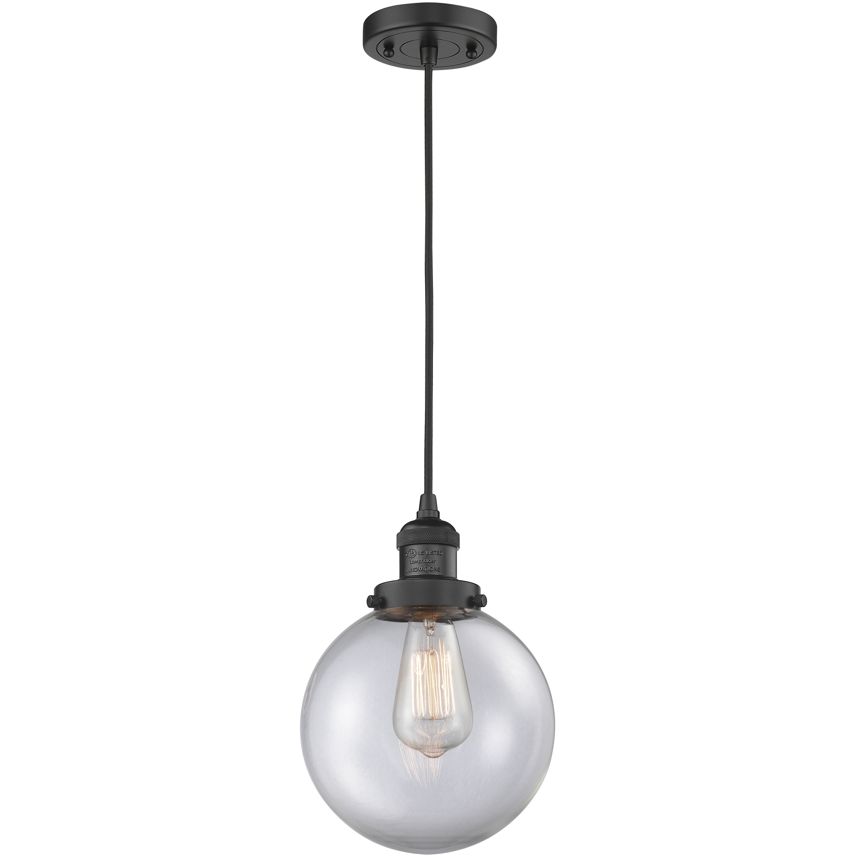 Franklin Restoration Beacon LED 8 inch Matte Black Mini Pendant Ceiling Light in Clear, Franklin Restoration