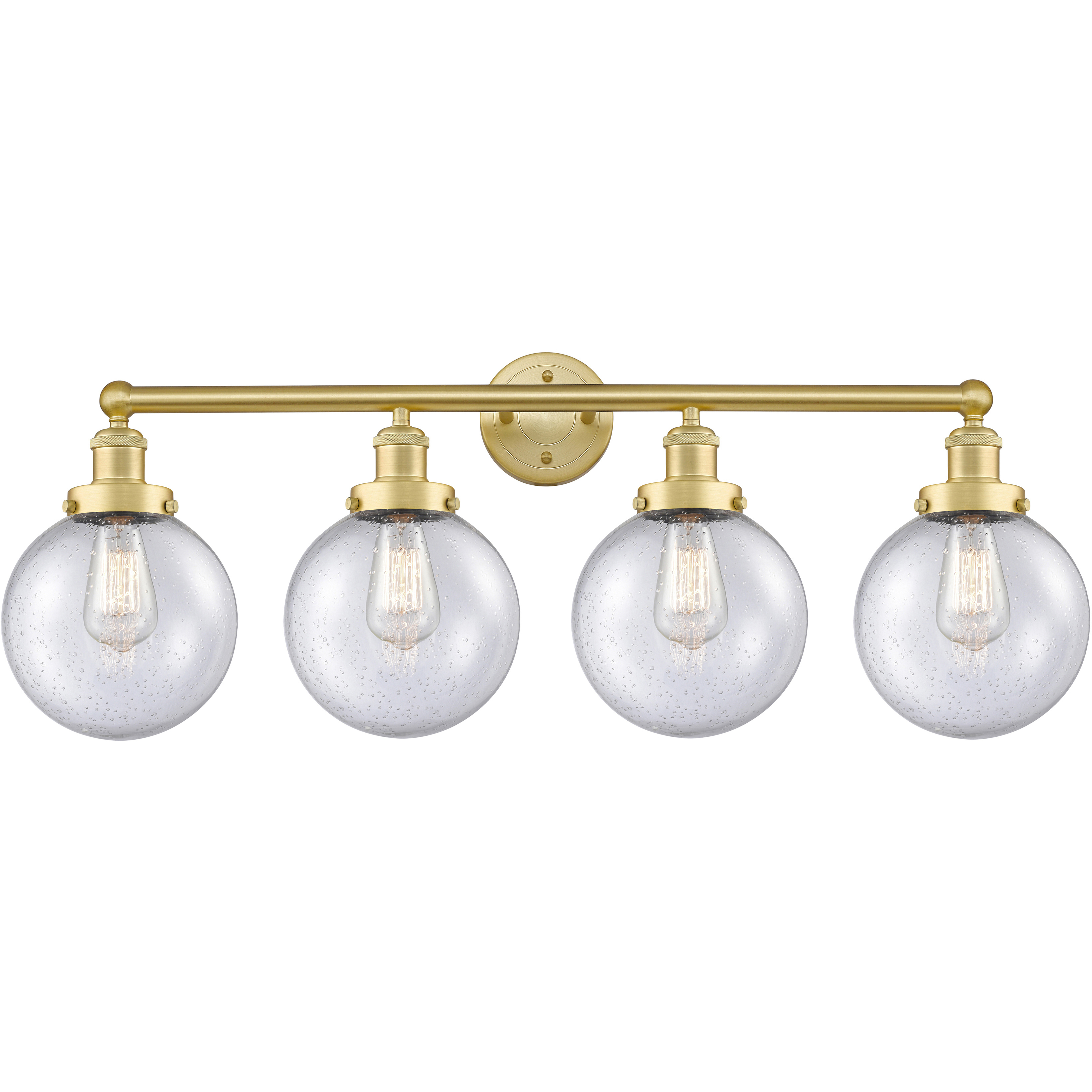 Beacon 4 Light 33.5 inch Satin Gold Bath Vanity Light Wall Light in Seedy Glass, Large