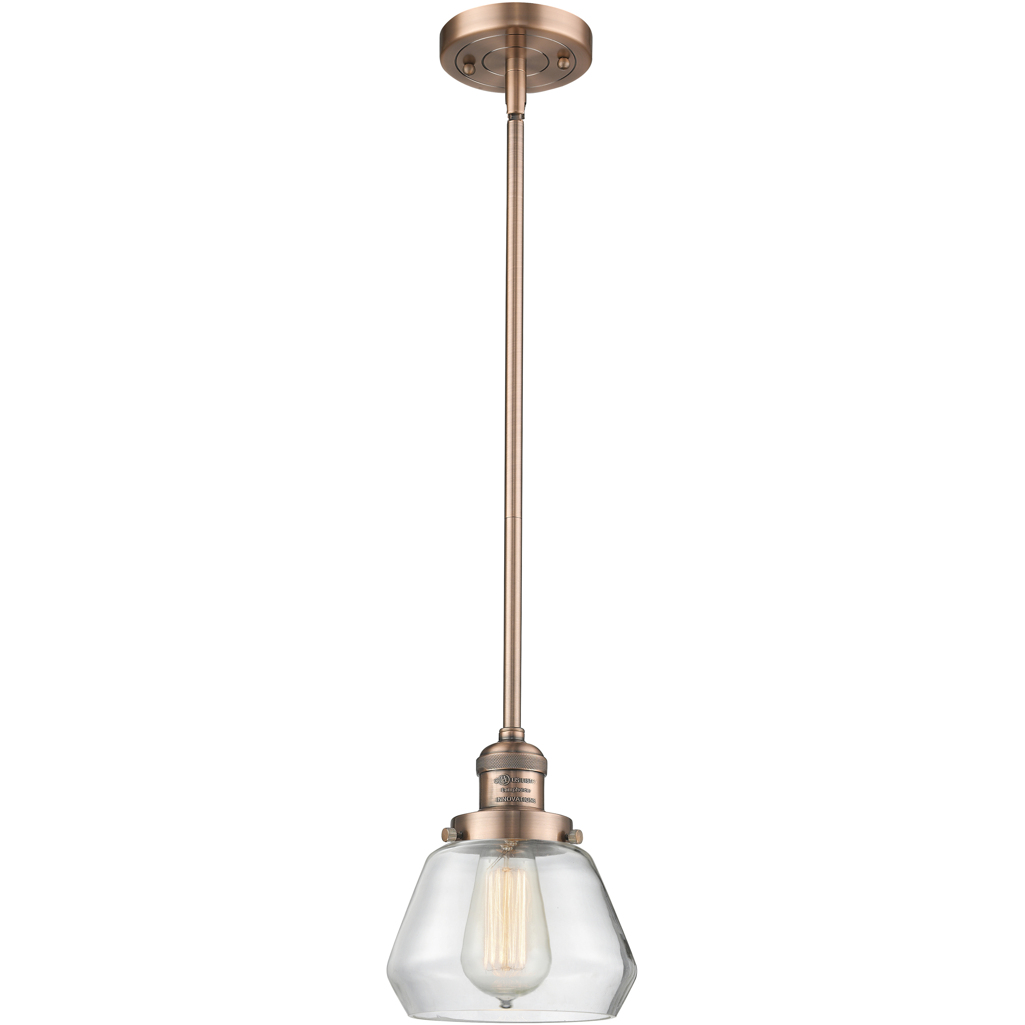 Franklin Restoration Fulton LED 7 inch Antique Copper Mini Pendant Ceiling Light in Clear, Franklin Restoration
