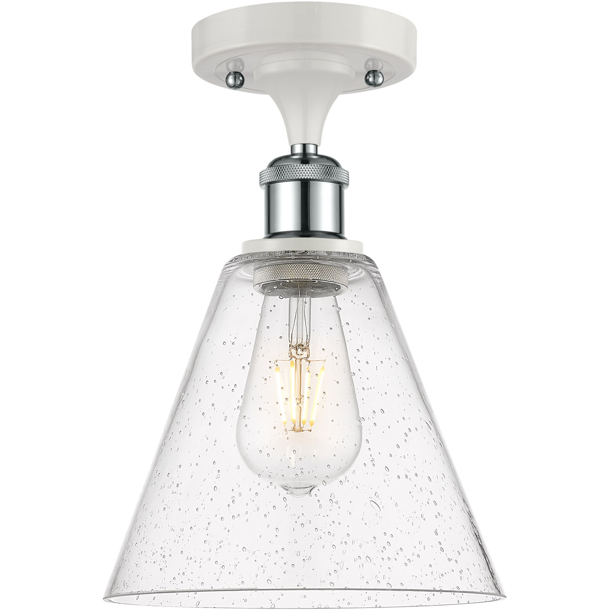 Ballston Cone 1 Light 8 inch White and Polished Chrome Semi-Flush Mount Ceiling Light in Seedy Glass