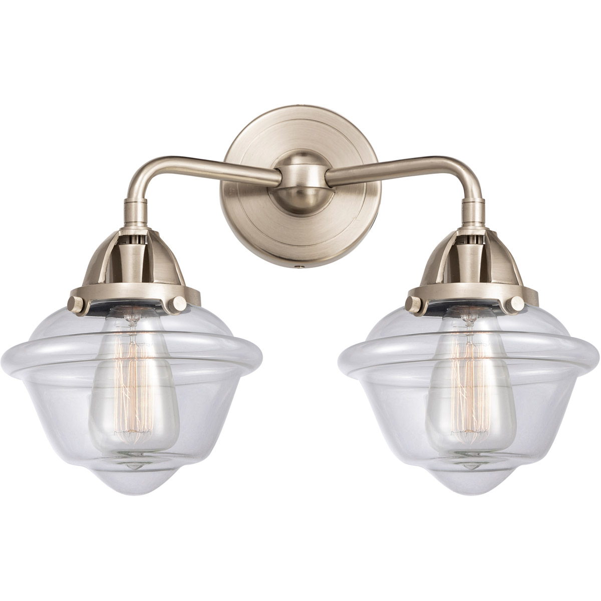 Nouveau 2 Small Oxford LED 15.5 inch Brushed Satin Nickel Bath Vanity Light Wall Light in Clear Glass