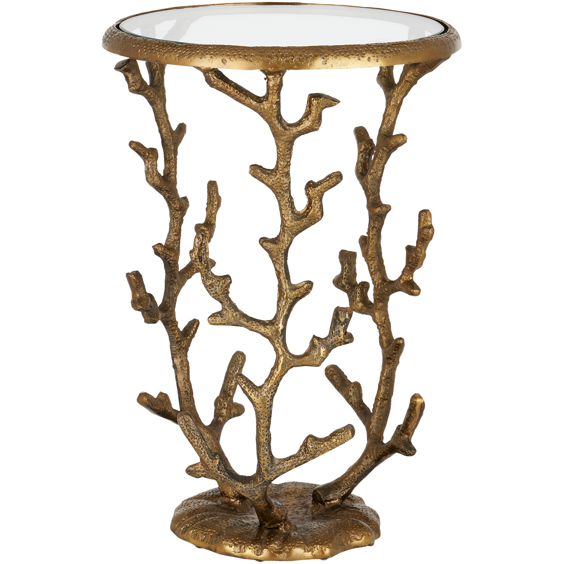 Coral 14 inch Antique Brass and Clear Accent Table