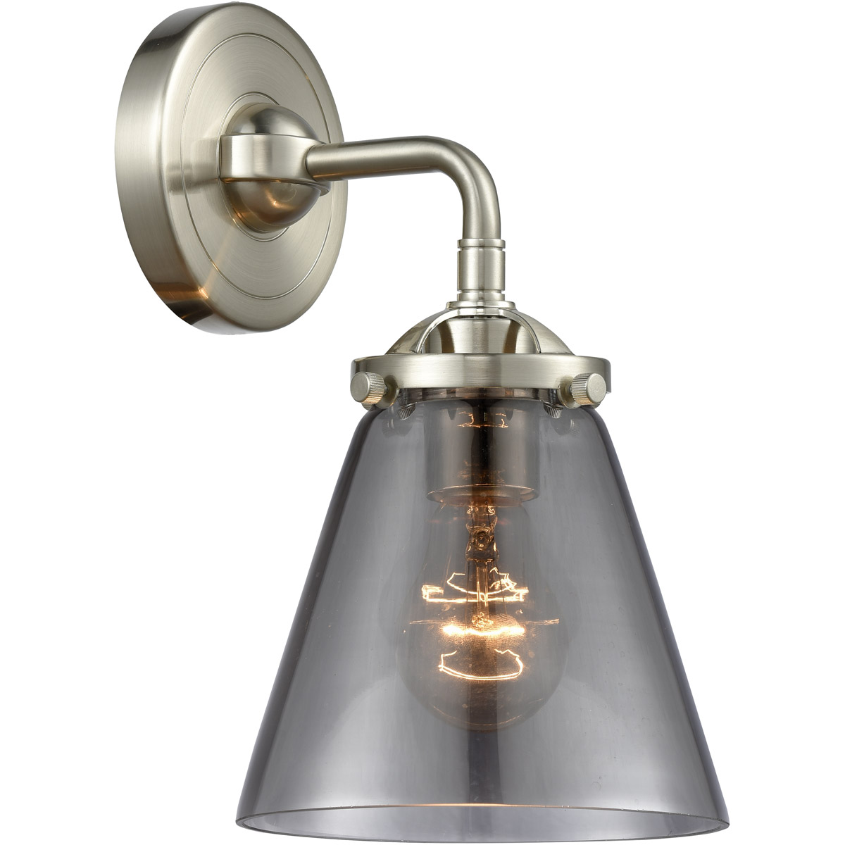 Nouveau Small Cone 1 Light 6 inch Brushed Satin Nickel Sconce Wall Light in Plated Smoke Glass, Nouveau