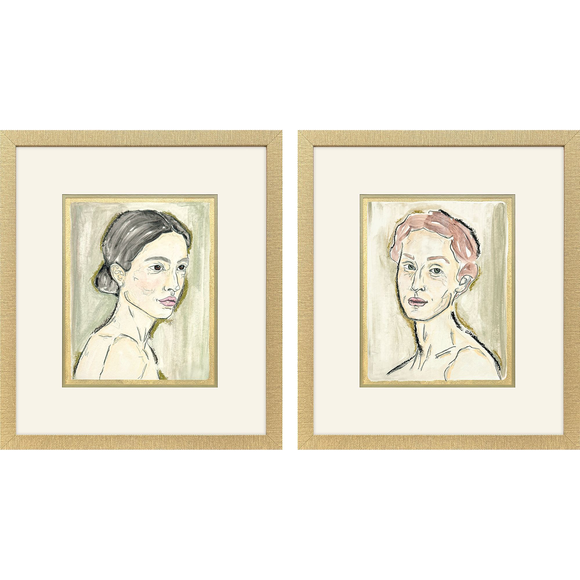 Face to Face Green and Black and Neutral and Rust Framed Art
