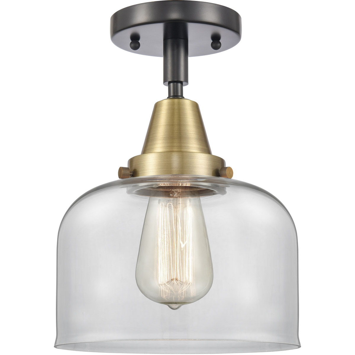Franklin Restoration Large Bell 1 Light 8 inch Black Antique Brass Flush Mount Ceiling Light in Clear Glass