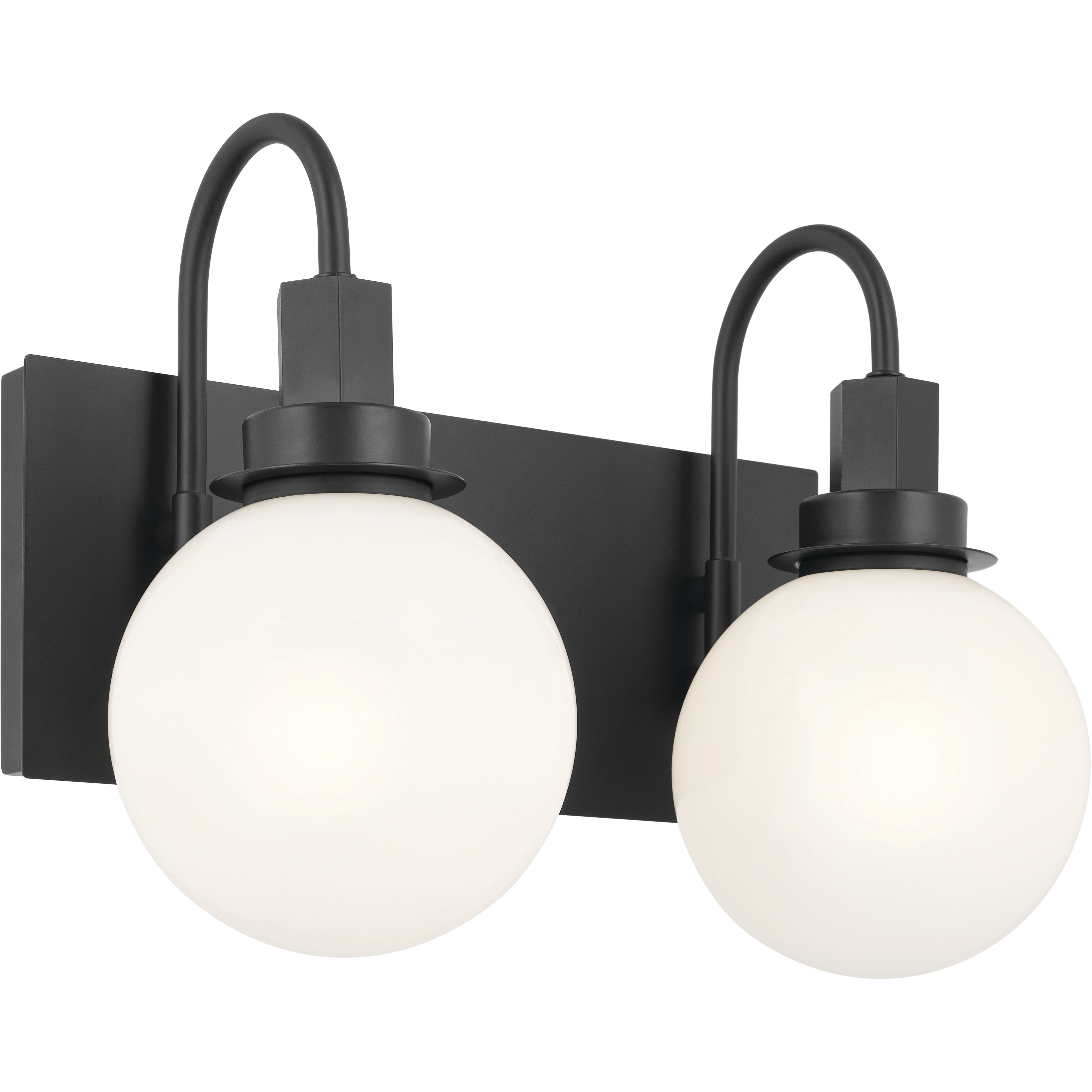 TRANS GLOBE Fifer Collection 14" 2-Light Bathroom Vanity - Black Finish With Frosted White Glass, Dimmable
