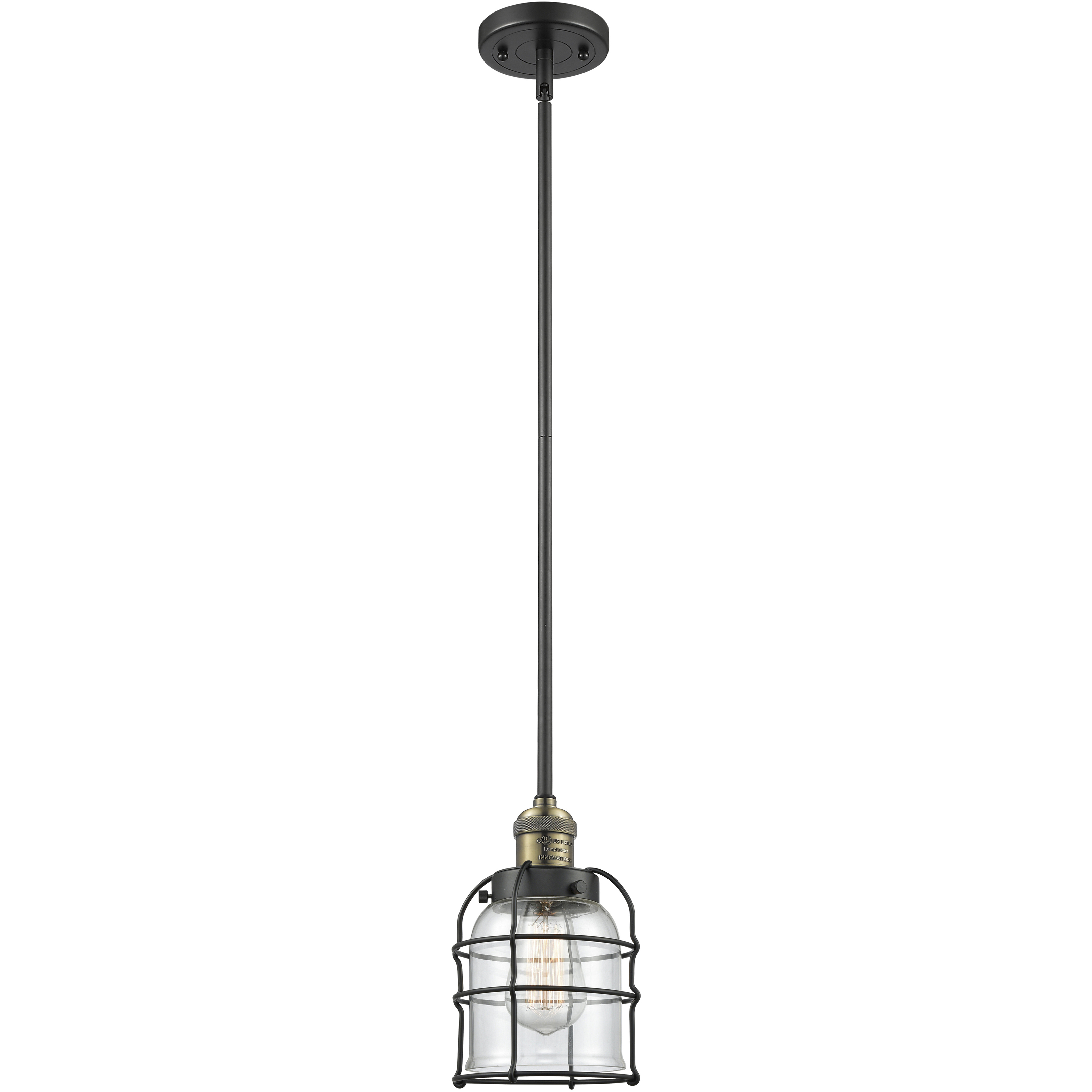 Franklin Restoration Bell Cage 1 Light 6 inch Black Antique Brass Mini Pendant Ceiling Light in Incandescent, Clear, Franklin Restoration