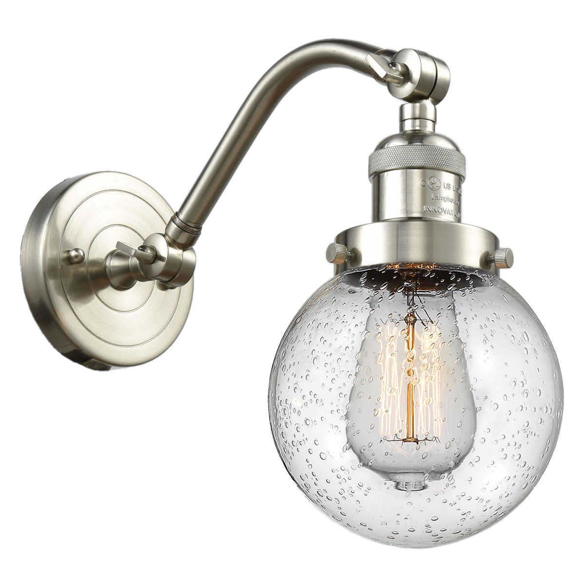 Franklin Restoration Beacon 1 Light 6 inch Brushed Satin Nickel Sconce Wall Light in Seedy Glass, Franklin Restoration