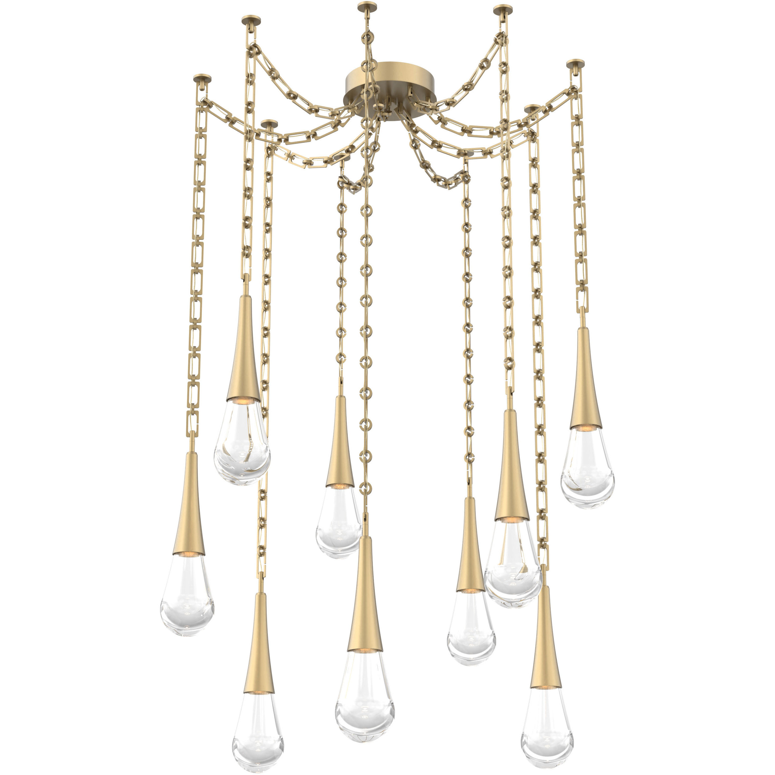Raindrop LED 13.6 inch Gilded Brass Swag Multi-Pendant Ceiling Light in 3000K LED, Rectangular Chain