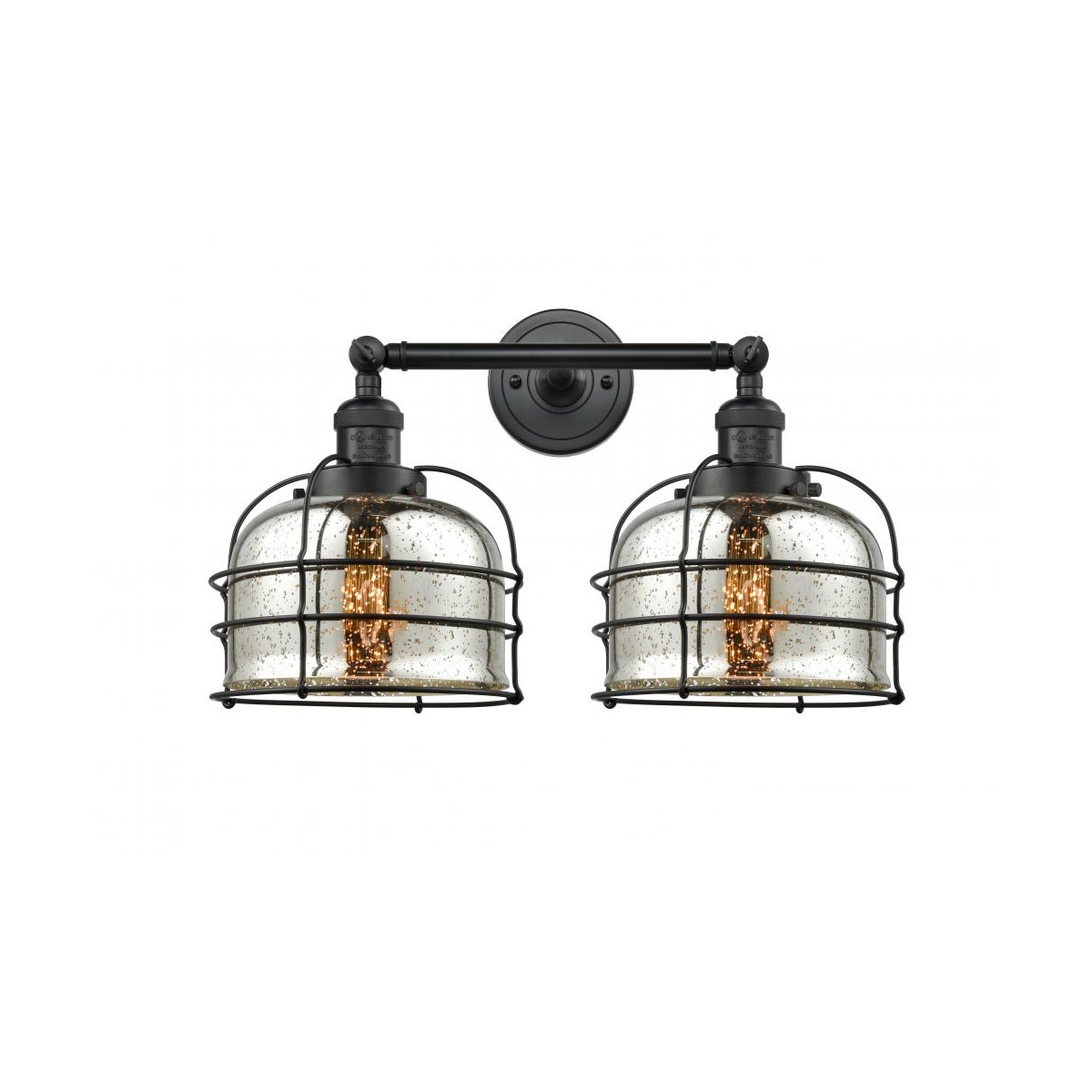 Franklin Restoration Large Bell Cage LED 19 inch Matte Black Bath Vanity Light Wall Light in Silver Plated Mercury Glass, Franklin Restoration