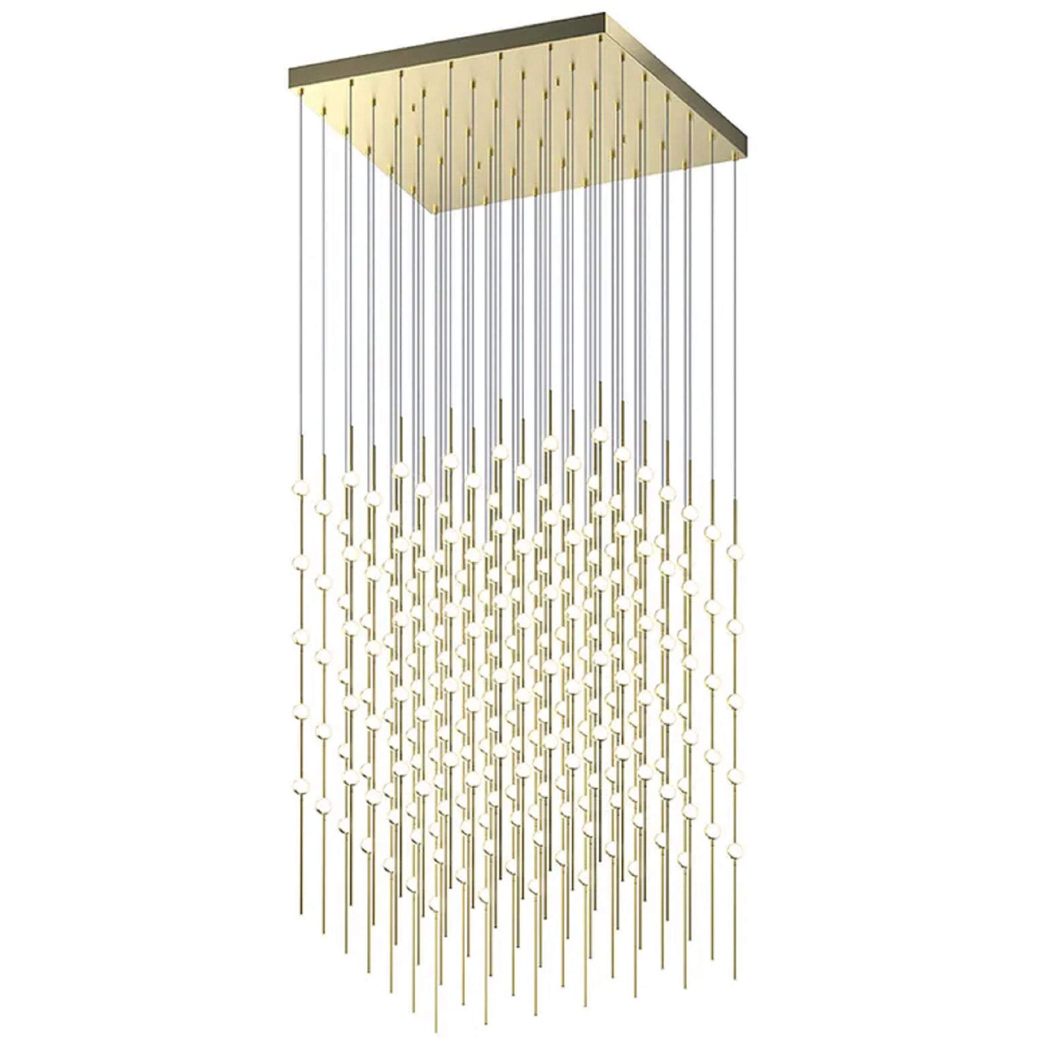 Constellation Cosmic Cube LED 30 inch Satin Brass Chandelier Ceiling Light in 2700K, 20 ft. Cord, White Optical Acrylic