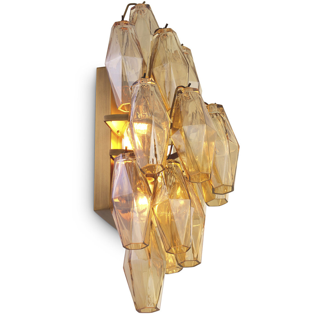 Benini 3 Light 12.2 inch Amber Glass and Antique Brass Wall Lamp Wall Light