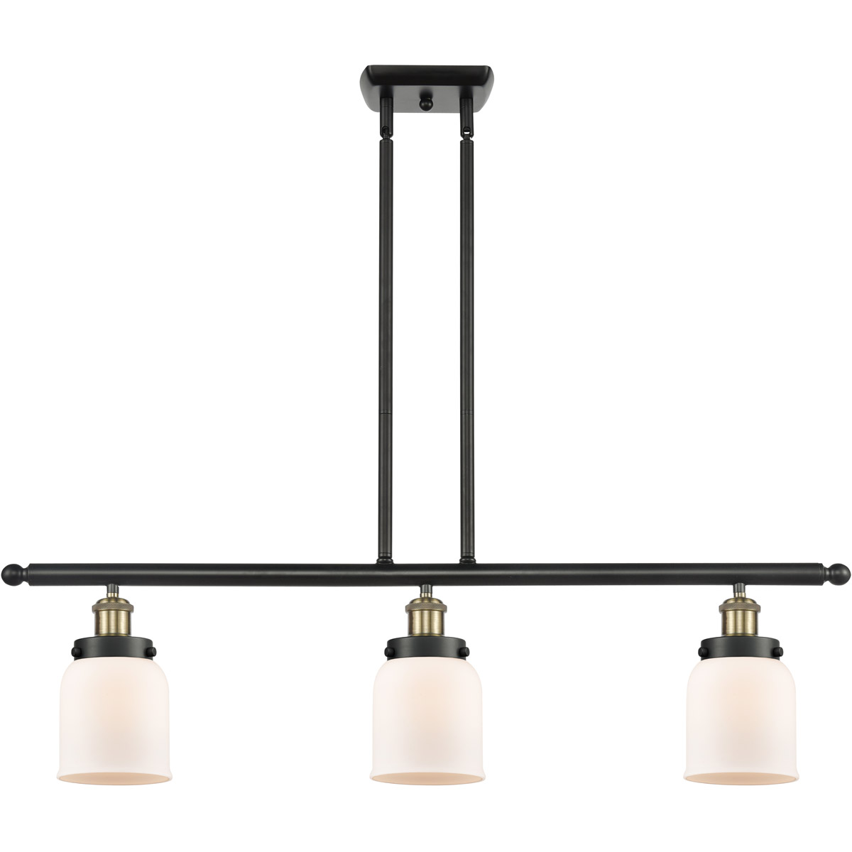 Ballston Small Bell LED 36 inch Black Antique Brass Island Light Ceiling Light in Matte White Glass