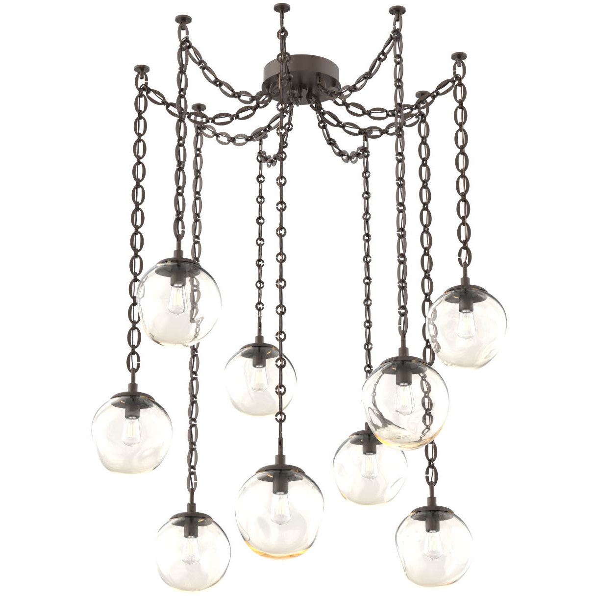 Aster 9 Light 18.7 inch Flat Bronze Swag Multi-Pendant Ceiling Light in Amber, Oval Chain
